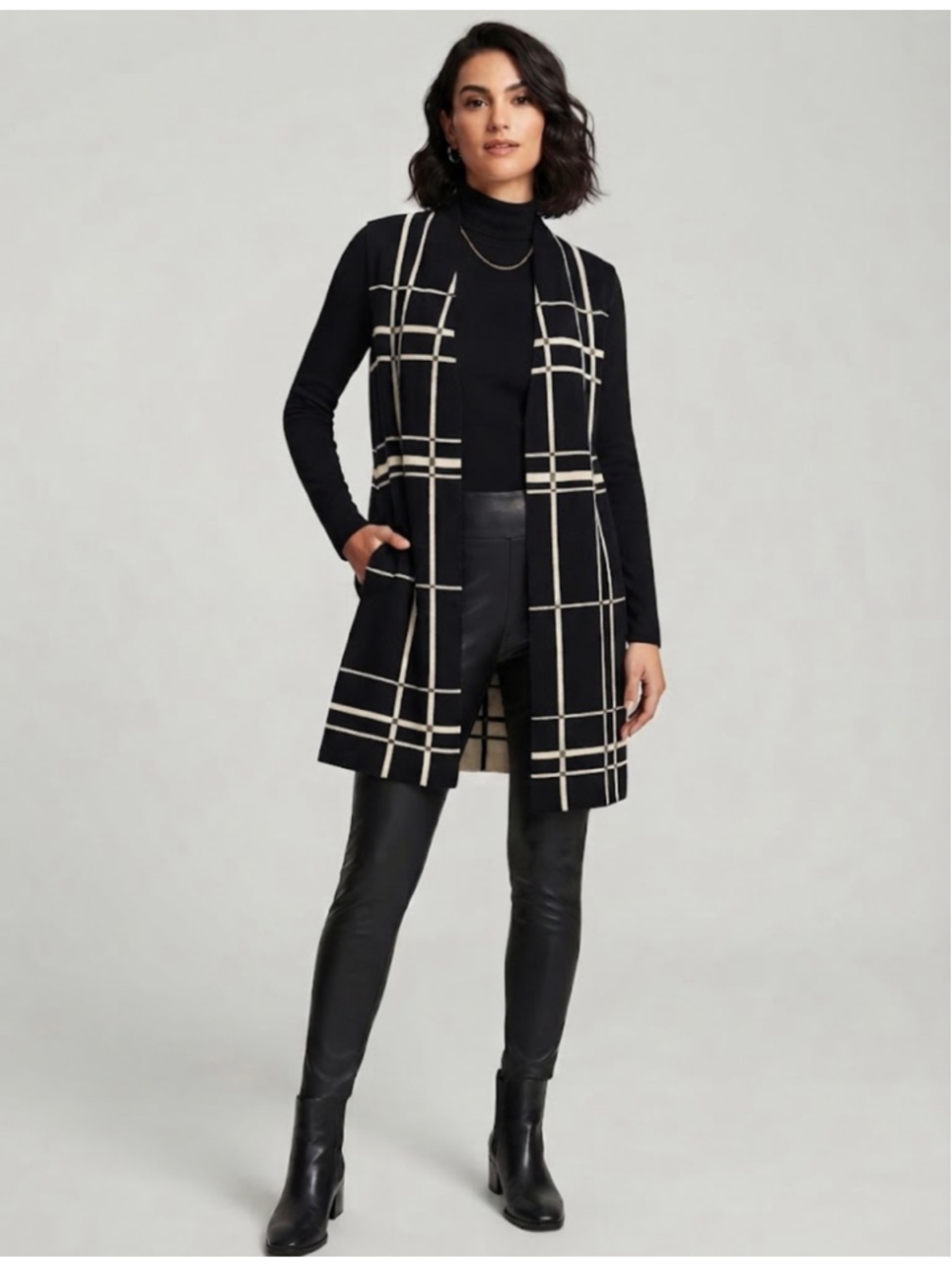 Alfani Plaid Vest, Size L, Black and White